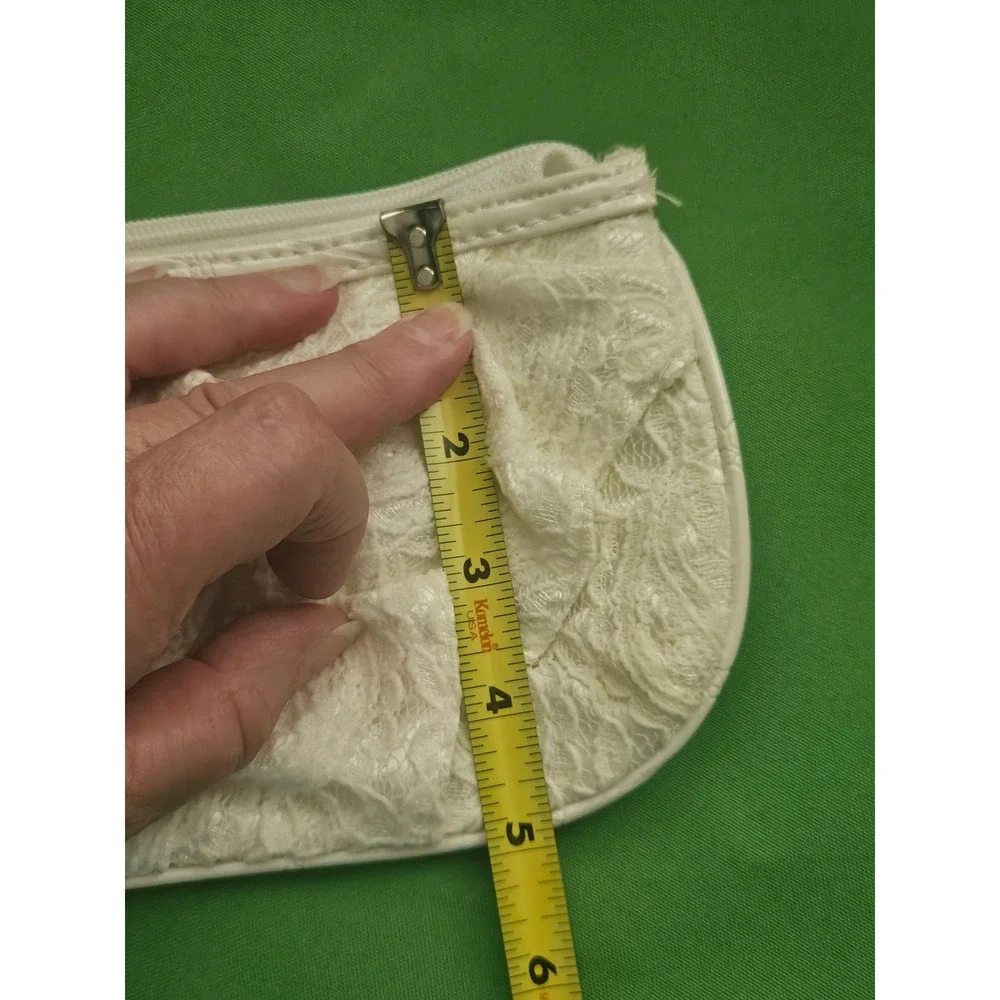 Ivory White Lace Ruffle Croc Embossed Wristlet Hoop Handle Evening Clutch Bag